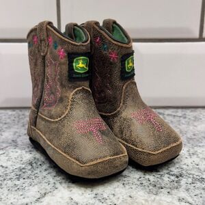 John Deere‎ Baby Toddler Cowboy Boots Western Pink Embroidery Green Logo Size 2M